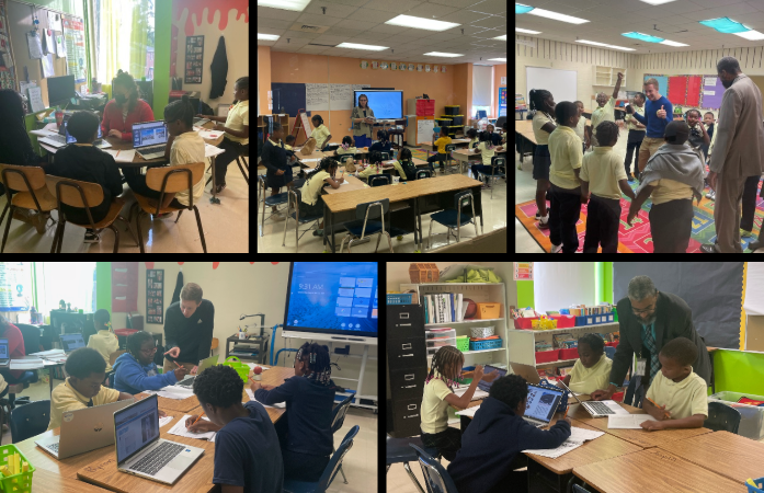  collage of student teachers teaching lessons and interacting with students in several classes